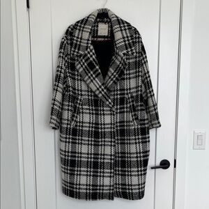 Zara Black and White Plaid Pea Coat